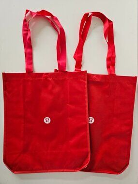 2 x New LULULEMON Red LOGO Reusable Shopping Gym Lunch Shopper Bag Large